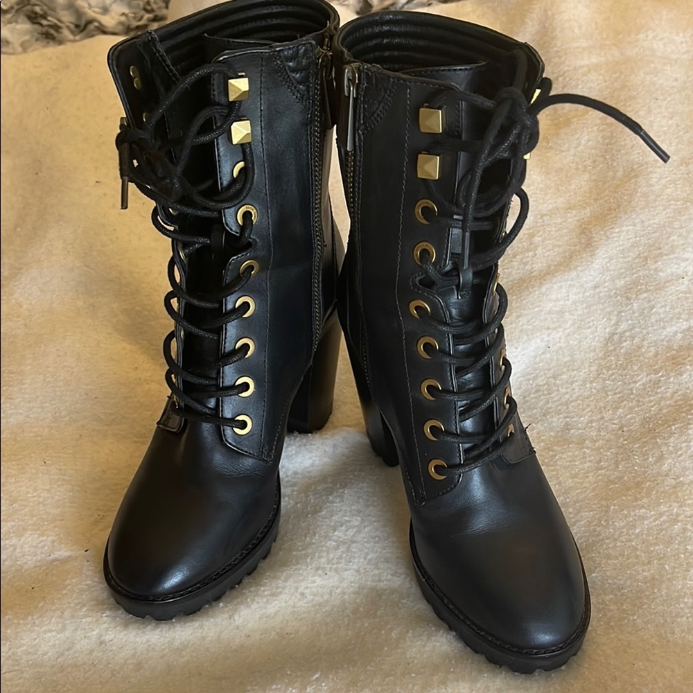 Michael Kors Black Lace Up Boots with Studded Detail